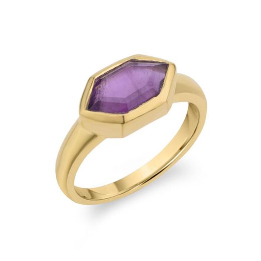 Anillo Bronce Dorado Mujer ABM0008DOAM12 Piedra Mineral Amatista