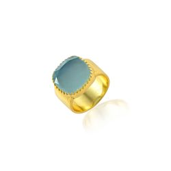 Anillo Bronce Dorado Mujer ABM0018DOCB12 Piedra Mineral Calcedonia Azul