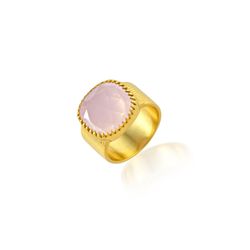 Anillo Bronce Dorado Mujer ABM0018DOCR12 Piedra Mineral Calcedonia Rosa