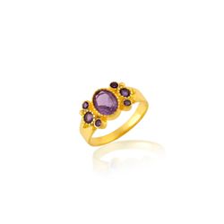 Anillo Bronce Dorado Mujer ABM0019DOAM10 Flor Piedra Mineral Amatista