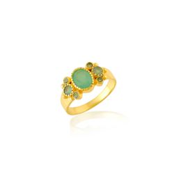 Anillo Bronce Dorado Mujer ABM0019DOCA10 Flor Piedra Mineral Calcedonia