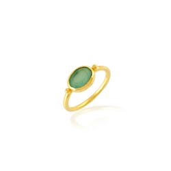 Anillo Bronce Dorado Mujer ABM0020DOCA10 Óvalo Piedra Mineral Calcedonia