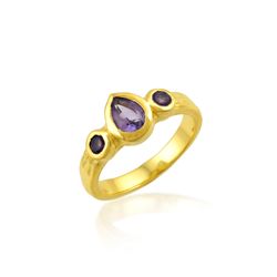 Anillo Bronce Dorado Mujer ABM0022DOAM10 Piedra Mineral Amatista