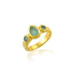 Anillo Bronce Dorado Mujer ABM0022DOCA10 Piedra Mineral Calcedonia