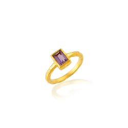 Anillo Bronce Dorado Mujer ABM0026DOAM10 Piedra Mineral Amatista Rectangular