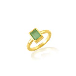 Anillo Bronce Dorado Mujer ABM0026DOCA10 Piedra Mineral Calcedonia Rectangular