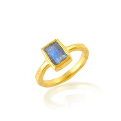 Anillo Bronce Dorado Mujer ABM0026DOLA10 Piedra Mineral Labradorita Rectangular