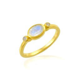 Anillo Bronce Dorado Mujer ABM0027DOPL10 Óvalo Piedra Mineral Piedra Luna