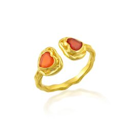 Anillo Bronce Dorado Mujer ABM0031DOCO10 Corazones Piedra Mineral Cornalina