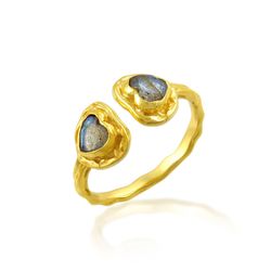 Anillo Bronce Dorado Mujer ABM0031DOLA10 Corazones Piedra Mineral Labradorita