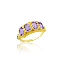 Anillo Bronce Dorado Mujer ABM0032DOAM10 Piedra Mineral Amatista