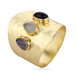 Anillo Bronce Dorado Mujer ANB0001DOCA14 Piedra Mineral Calcedonia