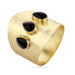 Anillo Bronce Dorado Mujer ANB0001DOOX12 Piedra Mineral Onix Negro