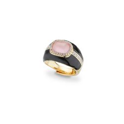 Anillo Bronce Dorado Sovrani J12275M13 Esmalte Negro C. Circonitas Rosa Bicolor Blancas