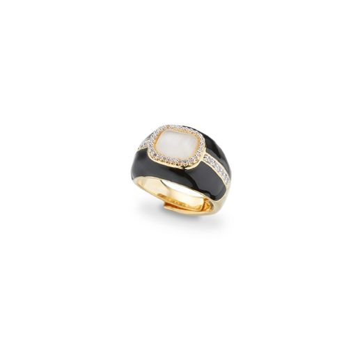 Anillo Bronce Dorado Sovrani J12276M13 Esmalte Negro C. Circonitas & Perla