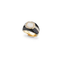 Anillo Bronce Dorado Sovrani J12276M17 Esmalte Negro C. Circonitas & Perla