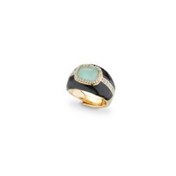 Anillo Bronce Dorado Sovrani J12277M17 Esmalte Negro C. Circonitas Verde Agua Bicolor Blancas