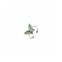 Anillo Bronce Plateado R23008EM Mariposa Circonitas Verdes