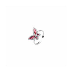 Anillo Bronce Plateado R23008RB Mariposa Circonitas Rojas