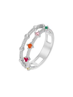 Anillo Doble Marea Mujer Plata Circonitas Multicolor D02006/AP