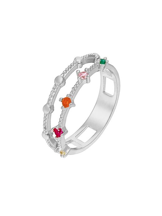 Double Tide Ring Woman Silver Multicolor Zircons D02006 / AP