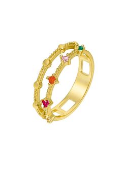 Anillo Doble Marea Mujer Plata Circonitas Multicolor Oro 18kts D02006/AR Dorado