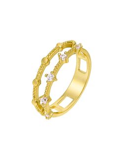 Anillo Doble Marea Mujer Plata Circonitas Oro 18kts D02006/AQ Dorado