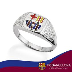 Anel masculino de esmalte prateado do FC Barcelona 10-08616