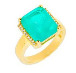 Anillo Liska Plata Dorada MED388AN-VD Circonita Cuadrada Verde