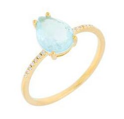 Anillo Liska Plata Dorada MED391AN-AD Circonita Gota Azul Turquesa