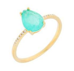Anillo Liska Plata Dorada MED391AN-VD Circonita Gota Verde Turquesa