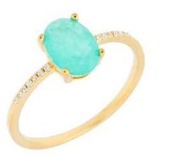 Anillo Liska Plata Dorada MED392AN-VD Circonita Ovalada Verde Turquesa