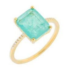 Anillo Liska Plata Dorada MED393AN-VD Circonita Cuadrada Verde Turquesa