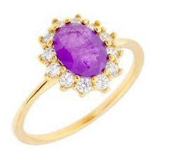 Anillo Liska Plata Dorada MED394AN-LD Circonita Ovalada Morada Bicolor Blanca