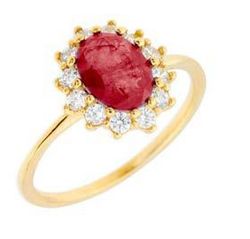 Anillo Liska Plata Dorada MED394AN-RD Circonita Ovalada Roja Bicolor Blanca