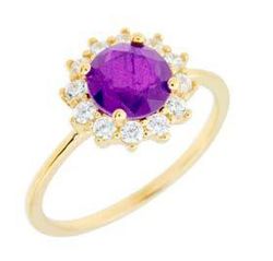 Anillo Liska Plata Dorada MED395AN-LD Circonita Redonda Morada Bicolor Blanca