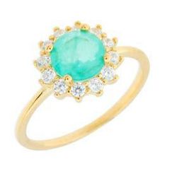 Anillo Liska Plata Dorada MED395AN-VD Circonita Redonda Verde Bicolor Blanca