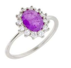 Anillo Liska Plata MED394AN-L Circonita Ovalada Morada Bicolor Blanca