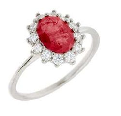 Anillo Liska Plata MED394AN-R Circonita Ovalada Roja Bicolor Blanca