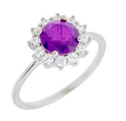 Anillo Liska Plata MED395AN-L Circonita Redonda Morada Bicolor Blanca