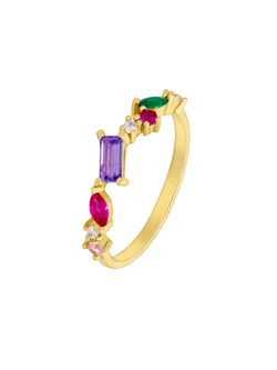 Anillo Marea Mujer Plata Piedras Multicolor Oro 18kts D02006/AJ Dorados