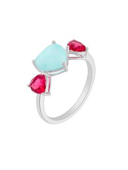 Anillo Marea Plata D03506/BB Piedras Rubí Turquesa