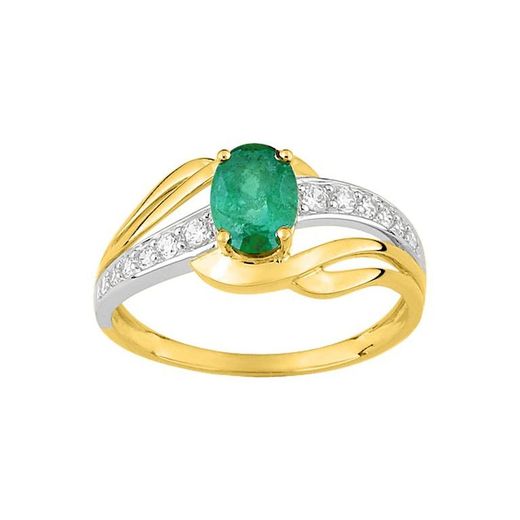 Anillo Oro Bicolor Blanco 18kts Argyor MRM (18)08PE60BEZ Piedra Esmeralda C. Circonitas