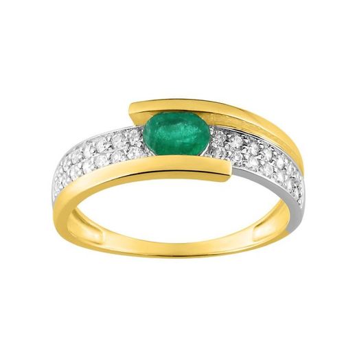 Anillo Oro Bicolor Blanco 18kts Argyor MRM (18)08PF93BEZ Piedra Esmeralda C. Circonitas