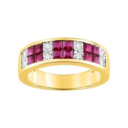 Anillo Oro 18kts Argyor MRM (18)NE066XRB4 Piedra Rubí C. Diamantes HG-P1 0,12ct