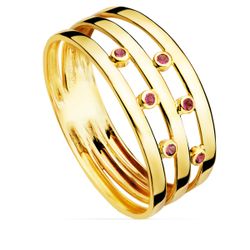 Anillo Oro 18kts Bandas Piedras Rojas 19547-RO/21 8mm