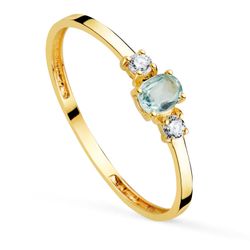 Anillo Oro 18kts Piedra Aguamarina Circonitas 19568-AM 4mm