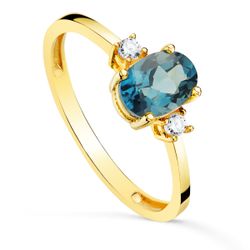 Anillo Oro 18kts Piedra Mineral Azul Blue London Circonitas 19625-OABL 7mm