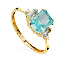 Anillo Oro 18kts Piedra Mineral Topacio Circonitas 19706 8mm