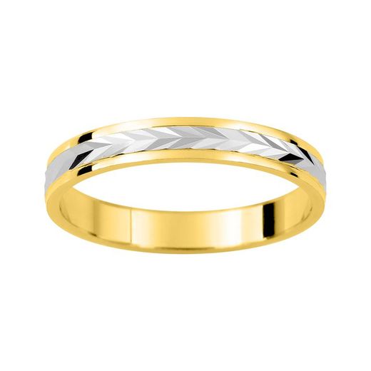 Anel de ouro branco bicolor 9kts Argyor-MRM 3mm (9)AR9283B30 Aliança facetada